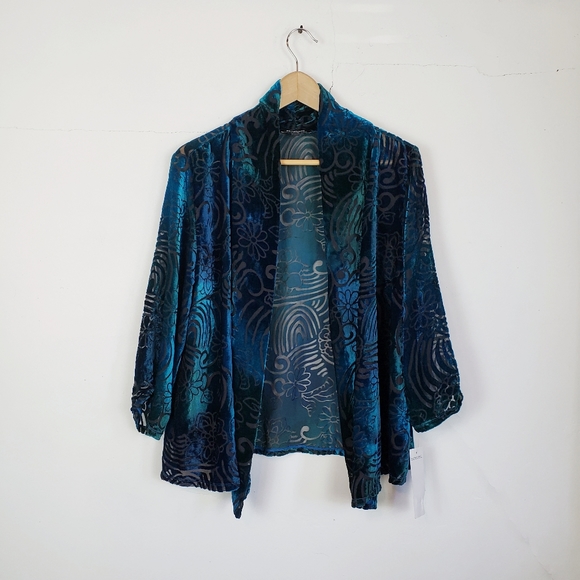 Notations Jackets & Blazers - NWT Notations Blue & Black Burnout Kimono Jacket